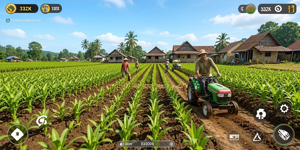 Tangkapan layar gameplay 33ZK menampilkan aktivitas bertani yang seru.