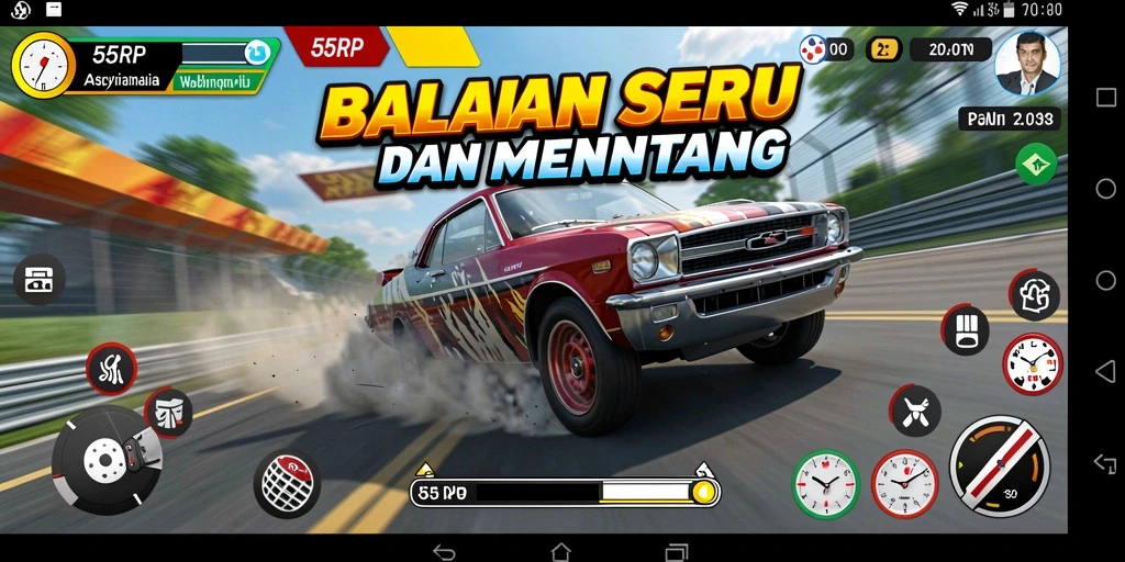 Screenshot utama gameplay 55RP menampilkan aksi balapan yang menegangkan.