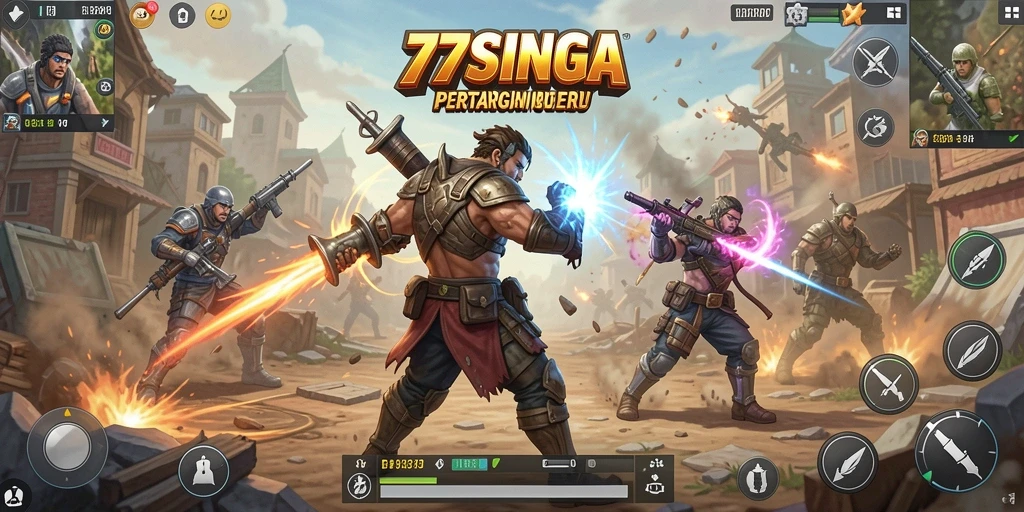 Tangkapan layar utama gameplay <strong>77SINGA</strong> menampilkan aksi pertempuran yang seru dan mendebarkan.