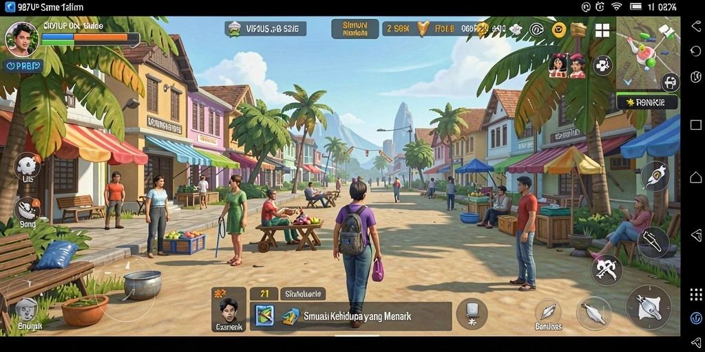 Screenshot gameplay 987UP menampilkan interaksi karakter dalam dunia virtual.