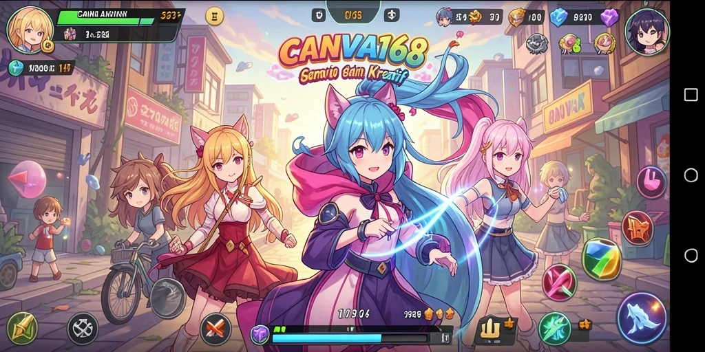 Screenshot menampilkan gameplay seru di CANVA168 dengan karakter Anime.
