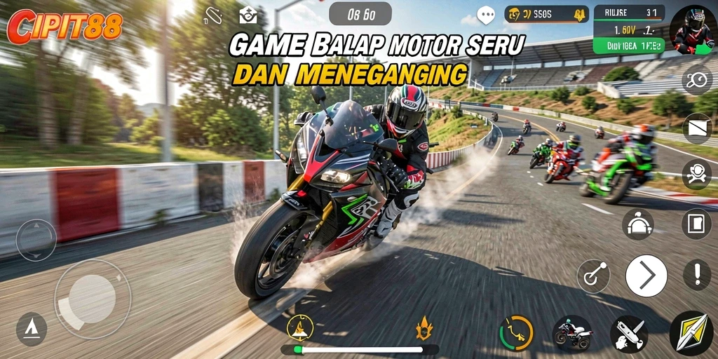 Tampilan gameplay seru dalam balap motor di CIPIT88.