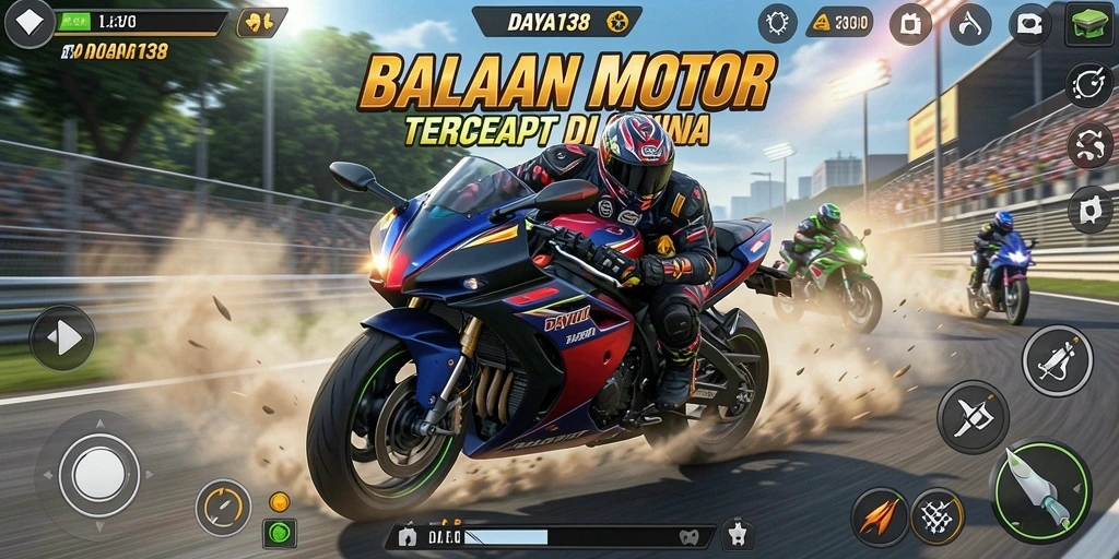 Tampilan menarik dari gameplay DAYA138 saat balapan motor.