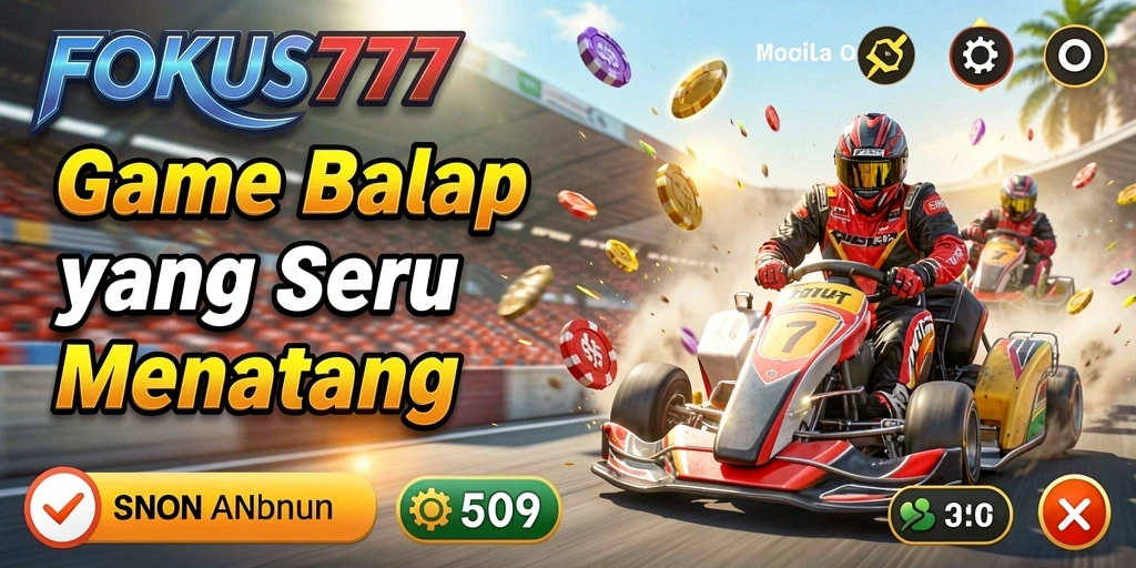 Screenshot gameplay FOKUS777 menampilkan aksi balap yang mendebarkan.