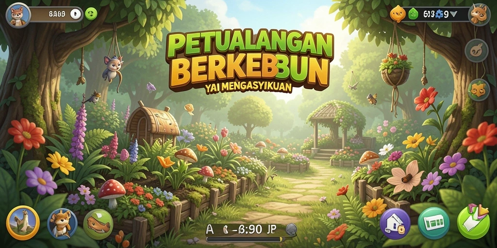 Gameplay mobil berkebun yang menarik dan penuh warna.