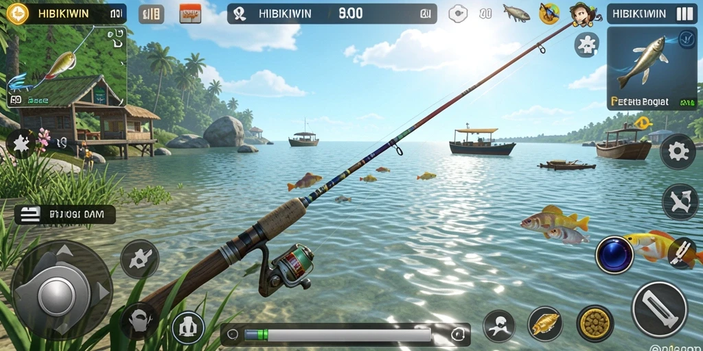 Tangkapan ikan yang besar dalam gameplay HIBIKIWIN.