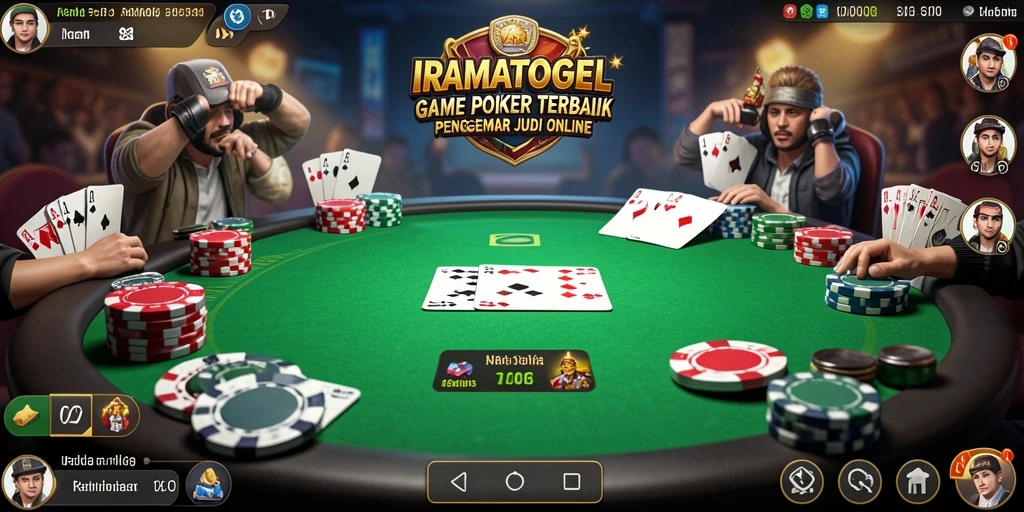 Screenshot gameplay IRAMATOGEL menampilkan aksi poker yang mendebarkan.