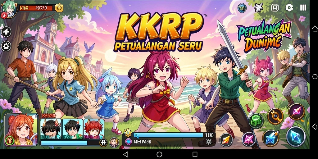 Tampilan seru gameplay KKRP yang penuh warna dan karakter anime.