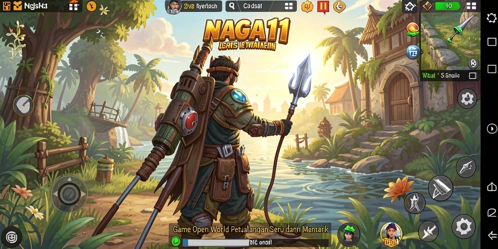 Screenshot gameplay NAGA11 menampilkan petualangan di dunia terbuka yang luas.