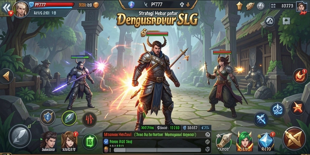 Screenshot utama PF777 menampilkan pertempuran strategis yang epik.