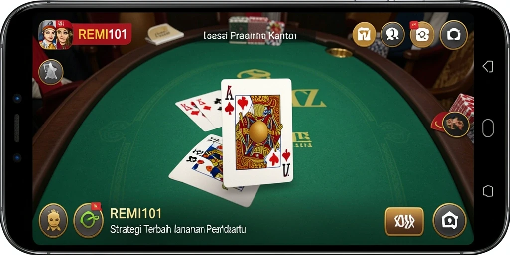 Tampilan gameplay menegangkan dari REMI101 saat bermain strategi kartu.