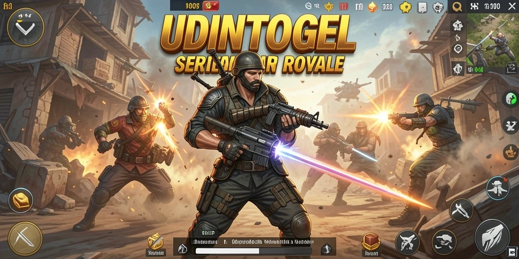 Gameplay intens UDINTOGEL dalam momen pertempuran Battle Royale.