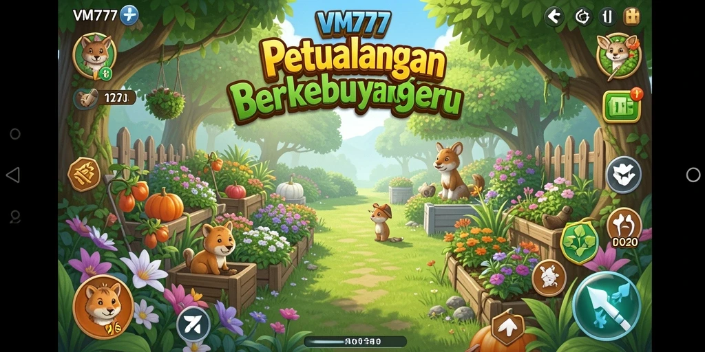 Screenshot gameplay VM777 menunjukkan aktivitas seru bertani dan mengelola kebun.