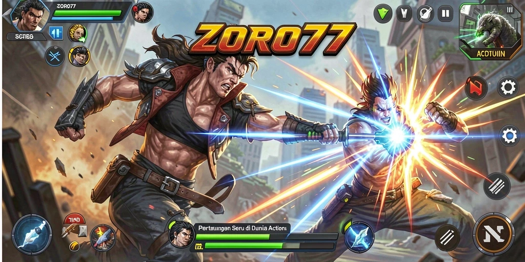 Screenshot ZORO77 menampilkan aksi bertarung seru dengan grafis menawan.