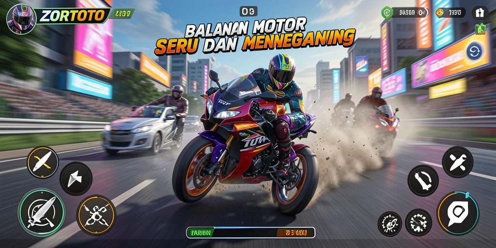 Tampilan gameplay ZORTOTO yang mendebarkan di trek balapan.